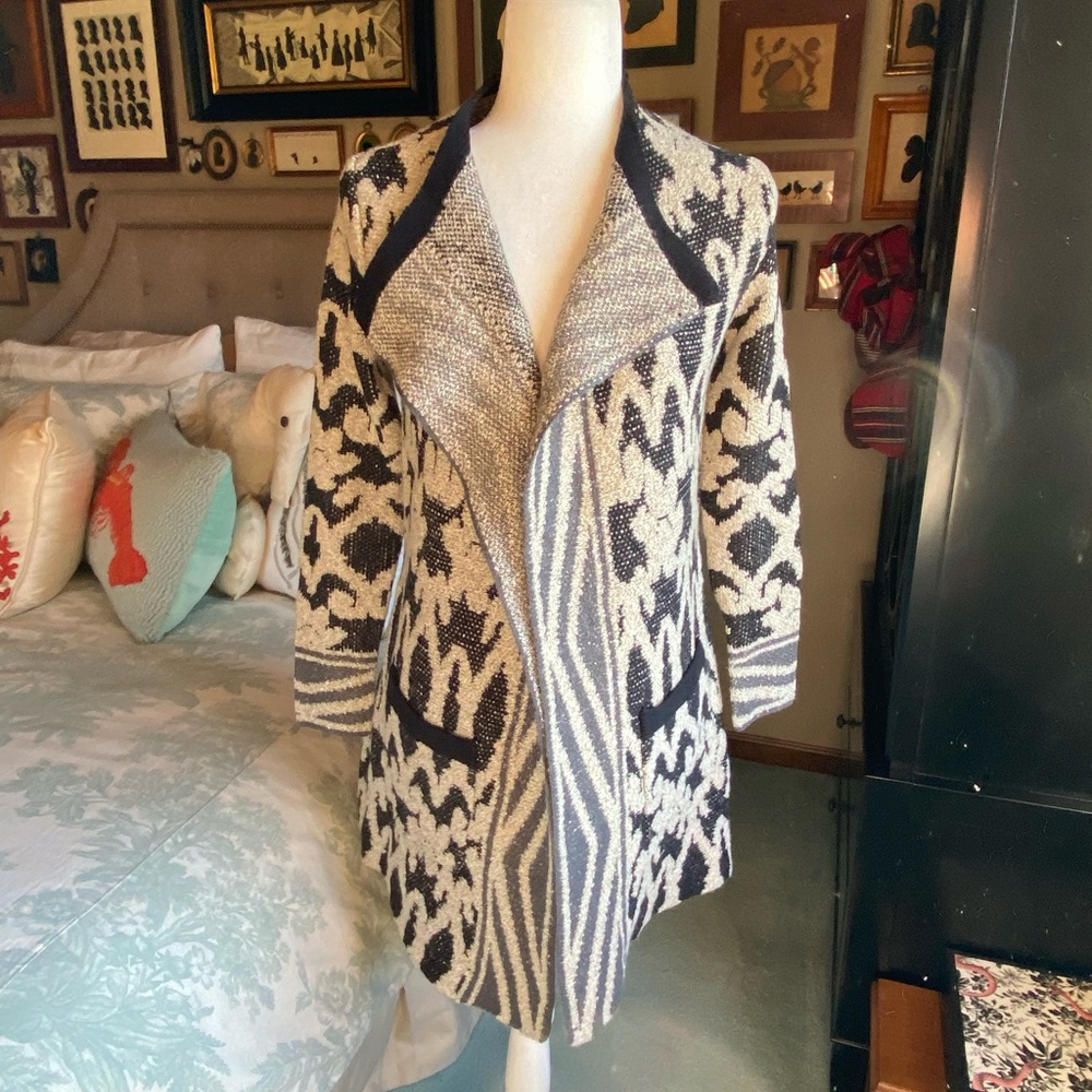 Lucky Brand Knit Open Front Cardigan, Tan/Grey/Black